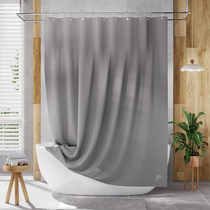 AmazerBath Shower Curtain Liner, 72x72 Grey Shower Liner, Cute Plastic Shower Curtain Liners, Lightweight PEVA Waterproof Gray Shower Curtains for Bathroom with Magnets and 12 Grommet Holes