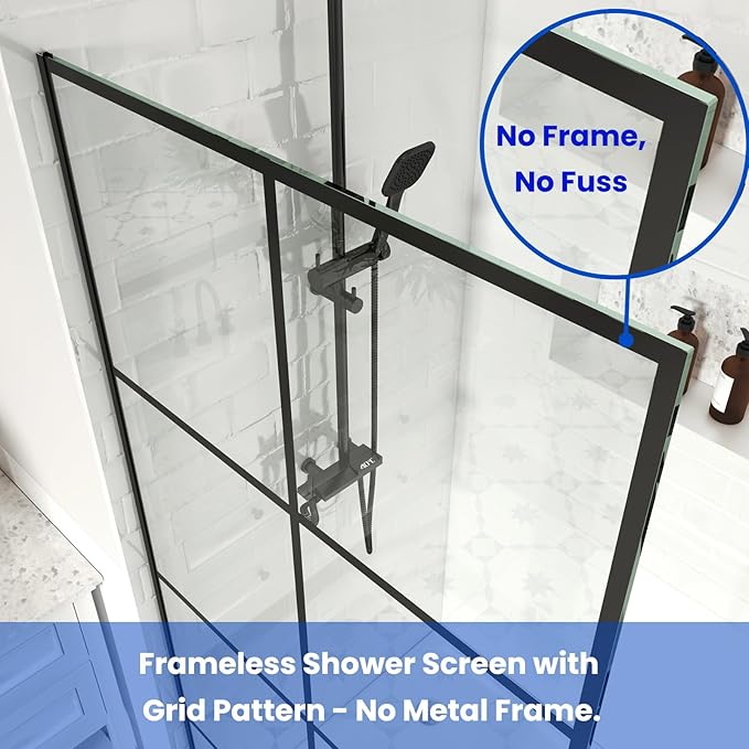 34" W x 72" H Shower Screen, Glass Shower Panel for Walk-in Shower, Fixed Shower Door with 3/8” (10mm) SGCC Tempered Glass, Matte Black