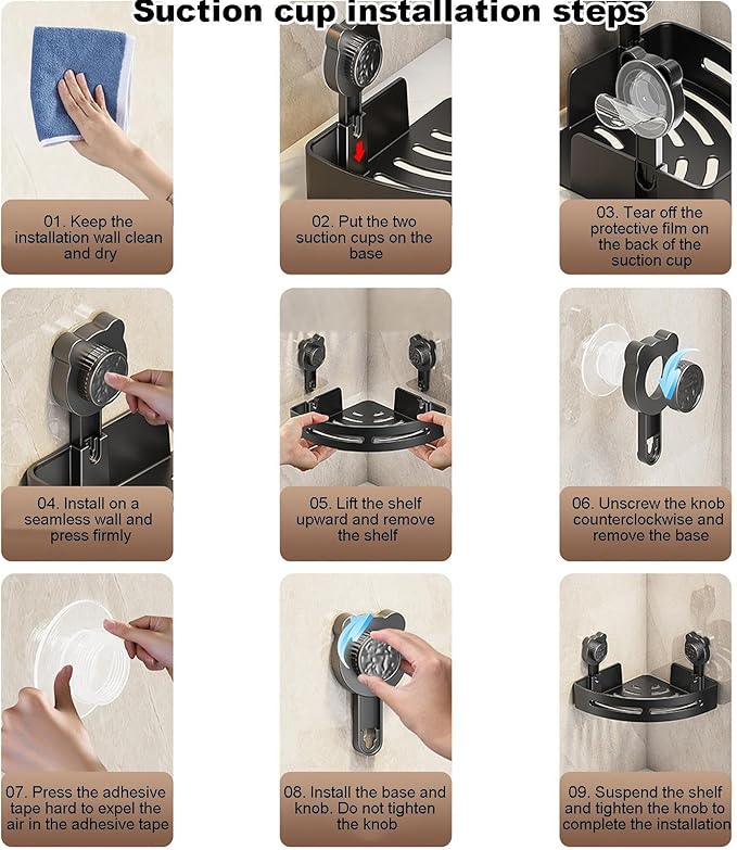 Corner Shower Shelf,No-Drill Wall-Mounted Bathroom Organizer With Hooks,Waterproof Storage Rack