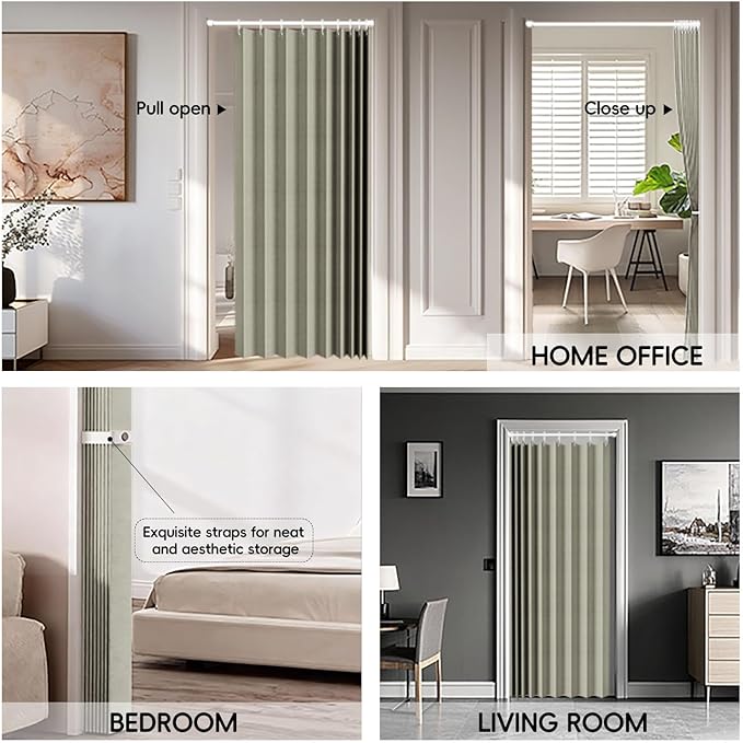 100% Blackout Fabric Folding Door Curtain with Magnetic Closure - Accordion Style for Sliding Doors, Closets,Wardrobe and Temporary Door Solutions Doorway Curtains（W42 x L78, Off White 1 Panel）