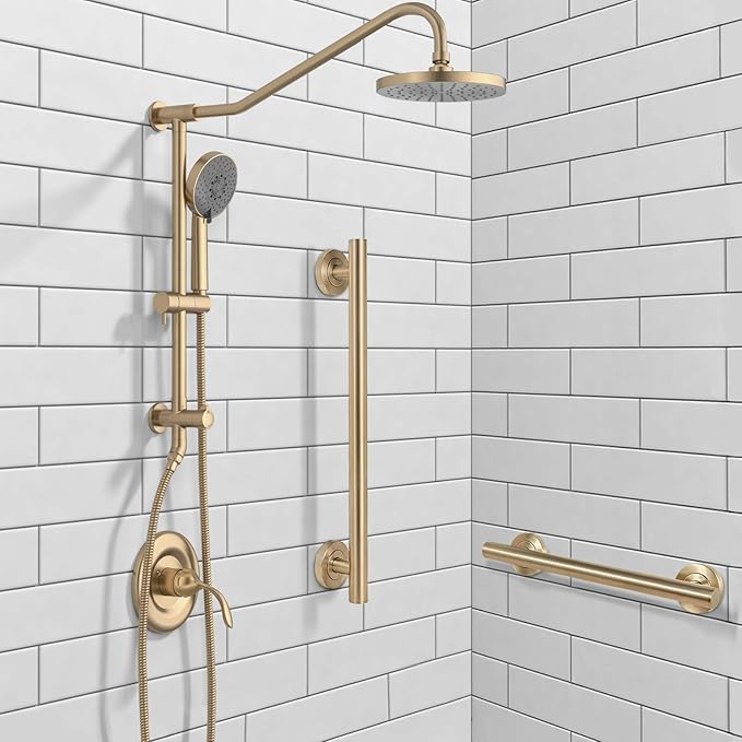 Lava Odoro Shower Grab Bar, Modern Stainless Steel Handicap Grab Bar for Bathtubs and Showers, Shower Safety Bar for Seniors Disabled, ADA-Compliant (Champagne Gold, 24 Inch)