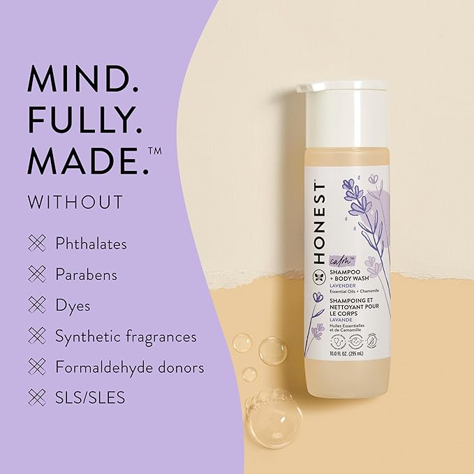 The Honest Company 2-in-1 Cleansing Shampoo Body Wash Gentle for Baby Naturally Derived Tear-free Hypoallergenic Lavender Calm 18 fl oz