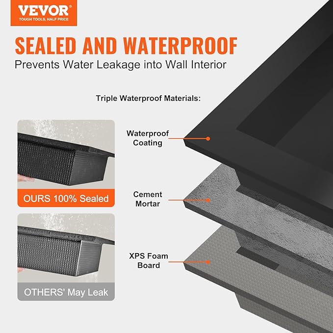 VEVOR Shower Niche Ready for Tile 16" x 24", Double Shelf Organizer, Square Corners Wall-inserted Niche Recessed, Sealed Protection Modern Soap Storage Niche for Shower Bathroom, Black