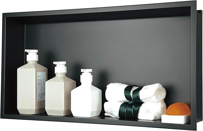 Shower Niche 24"x12"，No Tile Needed，Stainless Steel Niche Bathroom for Shower Wall，Matte Black （ 24 x 12 in）