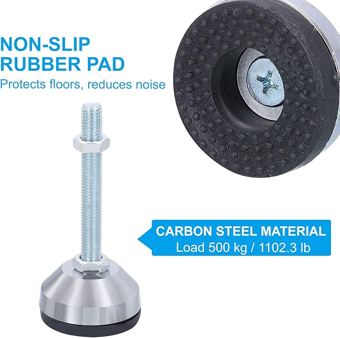 PATIKIL Furniture Leveling Feet 2.4" Dia Base M12 Thread, 4 Pcs Carbon Steel Adjustable Threaded Furniture Levelers Screw on Leg Levelers with Pads for Desk Chair Cabinet, Black