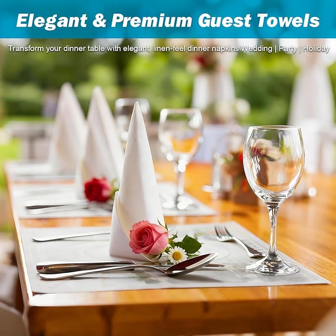 Charmount 600 PCS Disposable Linen-Feel Paper Hand Towels, White 12" x 17" Cloth-Like Napkins for Bathroom, Wedding, Party, Dinner, Everyday Use, or Decorative Guest Towels