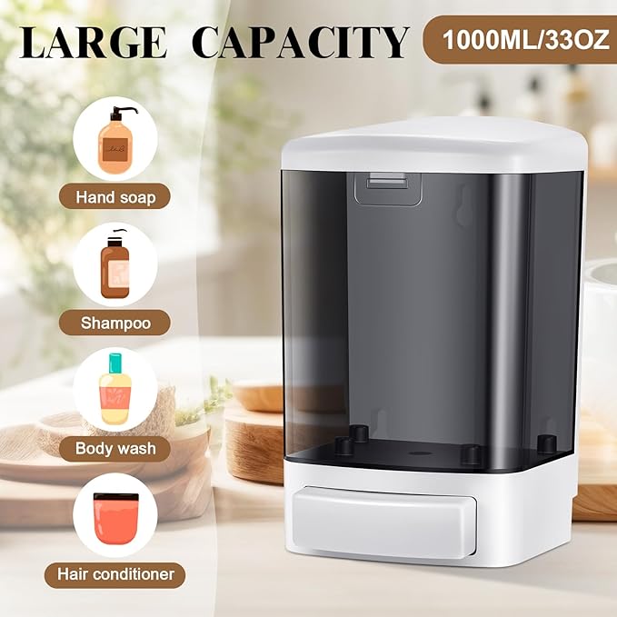 Hushee 2 Pcs Commercial Soap Dispenser Wall Mounted Manual Soap Dispenser Containers Bathroom Plastic Hand Wash Wall Containers for Kitchen Hotel Liquid