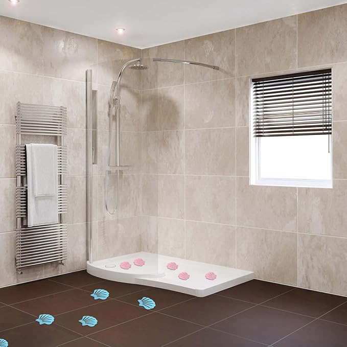 12 Pcs Bathtub Stickers Non Slip, Shell Shaped Tubs Safety Shower Treads, Adhesive Sticker for Bathroom Bathtub, Shower Floor,Blue (Blue and Pink)