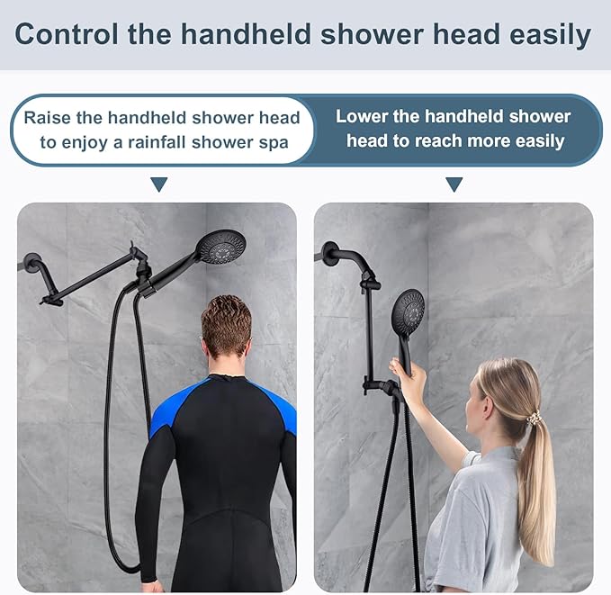 BRIGHT SHOWERS Brass Shower Head Extension Arm for Rain and Handheld Shower Head, 10 Inch Universal Shower Arm Extender, Height & Angle Adjustable, Oil-Rubbed Bronze