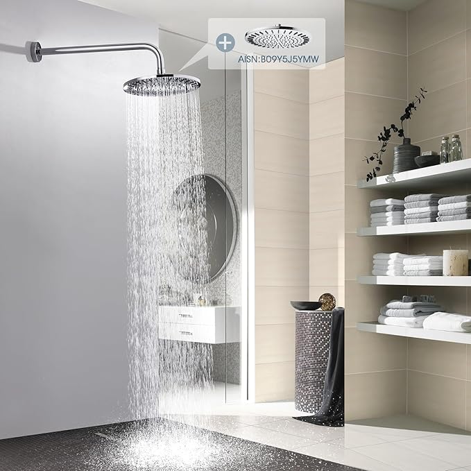 BRIGHT SHOWERS 16-Inch Shower Head Extension Arm with Flange, L Shaped Shower Extender, Extra-Long Stainless Steel Shower Pipe, Chrome