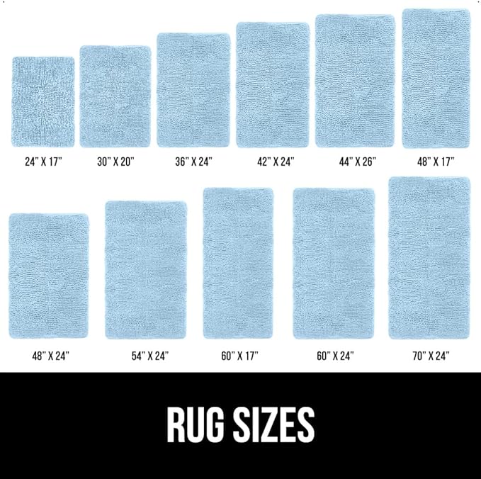 GORILLA GRIP Bath Rug Mat, Thick Soft Absorbent Chenille, Quick Dry Microfiber Mats, Rubber Backing Washable Shower Floor Rugs, Bathmat Runner, US Designed Bathroom Home Decor Accessories 24x17, Sky