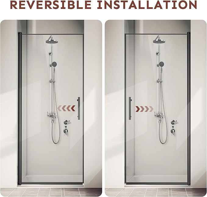 36-Inch Black Shower Door – 72" Height – 115° Opening (Left/Right) – Magnetic Seal – Aluminum Frame – Sliding/Walk-in Glass Enclosure – Tempered Glass