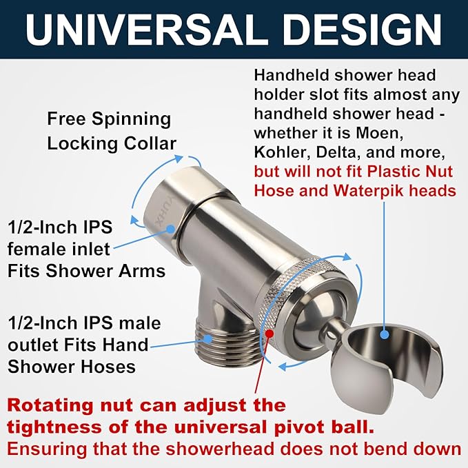 All Metal Shower Head Holder,Adjustable Handheld Shower Arm Bracket, Hand held Showerhead Mount B-Style Brushed Nickel