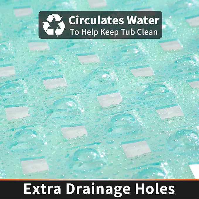Yimobra Non Slip Bath Mat, Super Strong Suction Cups,34.5"x15.5"Long Tub Mat with Drain Holes, Machine Washable Fast Draining Shower Mats, Bathroom Essentials,Clear Green