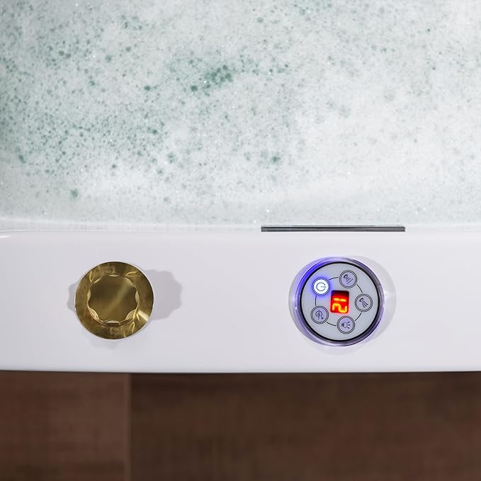 WOODBRIDGE 72" x 35-3/8" Whirlpool and Air Bath Heated Soaking Combination Tub with Adjustable Speed Air Blower and Display Control Panel, Brushed Gold Finish Trim and Drain Kit, BG400