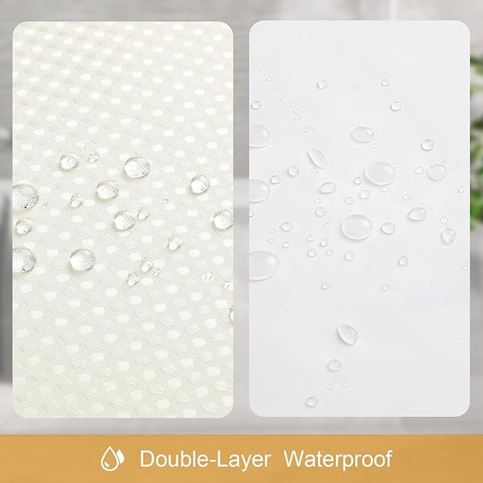 3 in 1 Stall Half Size Cream Shower Curtain Set-36 W x 72 H, Ivory Waffle Waterproof Fabric and PEVA Liner Set with Stainless Steel Hooks