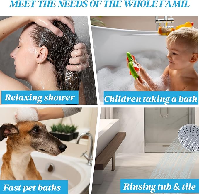 Shower Head 8'' High Pressure Rainfall, Handheld Shower Combo with 11'' Extension Arm, 5 Spray, Anti-leak Luxury Premium Quality, Shower Head with Handheld Spray Combo, Polished Chrome