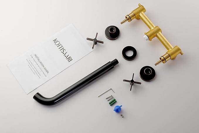 Wall Mount Tub Filler,Two Cross Handle Bathtub Faucet,Extra Long Spout Reach with High Water Flow,Brass Rough in Valve Included,Oil Rubbed Bronze