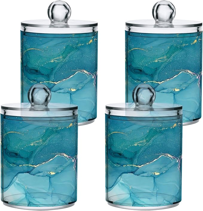 MNSRUU 2 Pack Qtip Holder Organizer Dispenser Blue Marble Abstract Fluid Art Bathroom Storage Canister Cotton Ball Holder Bathroom Containers for Cotton Swabs/Pads/Floss