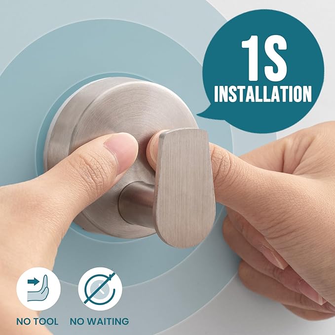TAILI Stylish 304 Stainless Steel Bathroom Suction Hooks for Towel, Bathrobe, Loofah, No Damage Hanging Glass Shower Wall Hook, Patented Strong Suction Cup Holder, Hold Up to 11 Lbs, A-Cylinder Silver
