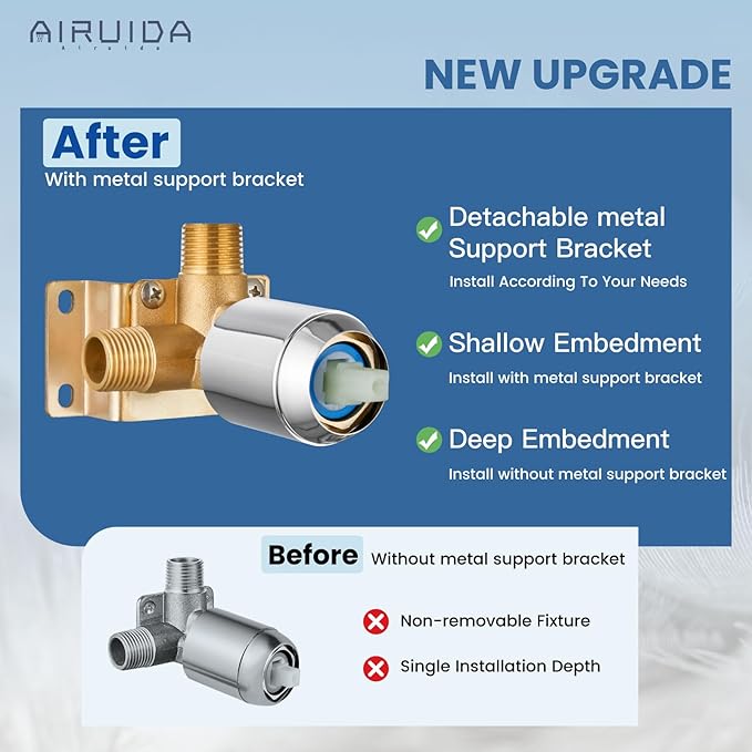 Airuida Shower Faucet Set Bathroom Rain Shower System SUS304 Stainless Steel Single Handle With Male Threads Rough-in Valve Shower Trim Kit 8 Inch Wall Mount Shower Head Chrome Polish