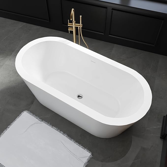 67" Acrylic Freestanding Bathtubs, Stand Alone Tub, Soaking Tubs for Bathroom, Integrated Overflow and Drain, cUPC Certified, Gloss White