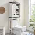 Over The Toilet Storage Cabinet, Farmhouse Storage Cabinet with Adjustable Shelves and Sliding Barn Door, Free Standing Over Toilet Bathroom Organizer (Antique White)
