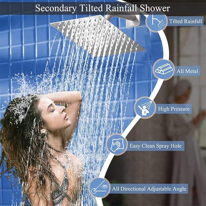 Shower Faucet Set Polished Chrome Shower System, Knob Switch Diverter Shower Faucet with High Pressure Handheld Spray, Ceiling Mount 10 Inch Shower Head with 6 Inch Wall Mount Shower Head