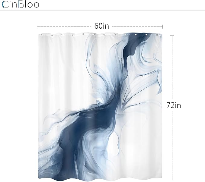 Cinbloo Navy Blue Shower Curtain 60Wx72H Abstract Modern Neutral Ombre Marble Minimalist Bathroom Decor Elegant Texture Chic Simple Painting Artistic Aesthetic Fabric Blue Bath Curtain with 12 Hooks