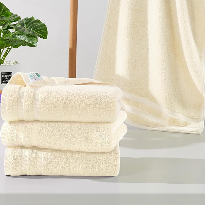 Bath Hand Towels Set of 4, 14"x30" - 100% Cotton | Light Weight | Thick 480 GSM | Soft | Absorbent, Yellow Hand Towels for Bathroom | Showering | Guest Use, Bathroom Essentials & Home Decor