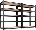 Set of 2 Heavy Duty Garage Shelving, 5-Tier Storage Shelves, 2000LBS Metal Shelf, Adjustable Shelving Unit, for Basement, Kitchen, Warehouse, Pantry, 15.7" Dx35.4 Wx71.2 H, Black