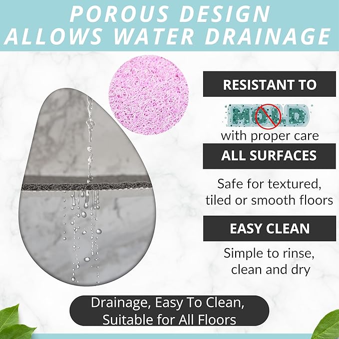 Enkosi Loofah Shower Mat Non-Slip - Anti-Slip Bath Mat for Inside Showers, Tub, Bathtub, Bathroom - Quick Dry PVC with Drain Holes - Cushioned Safety Grip - Secure for Kids and Elderly (Pink 24x24)