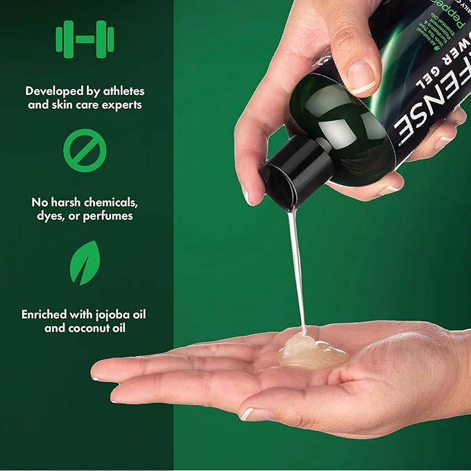 Defense Soap Peppermint Tea Tree Body Wash | All Natural Organic Shower Soap for Athletes | Odor Control & Skin Fungal Protection for Sports, Post Workout & Recovery - 12 oz