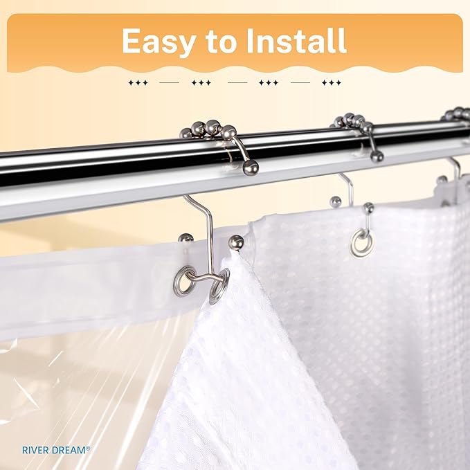 River Dream Stall Waffle 3 in 1 Shower Curtain Set, White Fabric Shower Curtain and Clear Liner Set, with Double Sided Hooks, Waterproof, 36" W*72" H