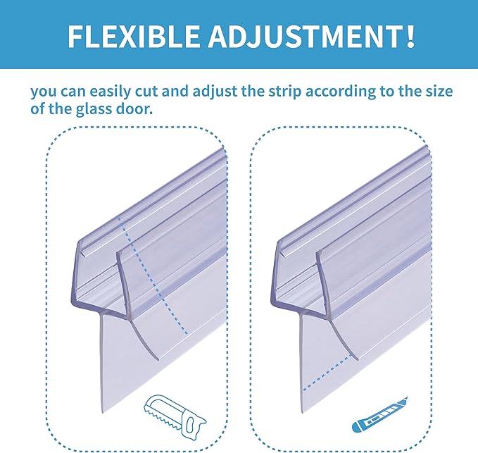 Shower Door Bottom Seal 2-Pack 1/4" x 39" Frameless Glass Shower Door Seal Strip Stop Leaks Create a Water Barrier with Extra Long Lip Covers up to 0.787" (20mm) Gap Replacement Bottom Seal