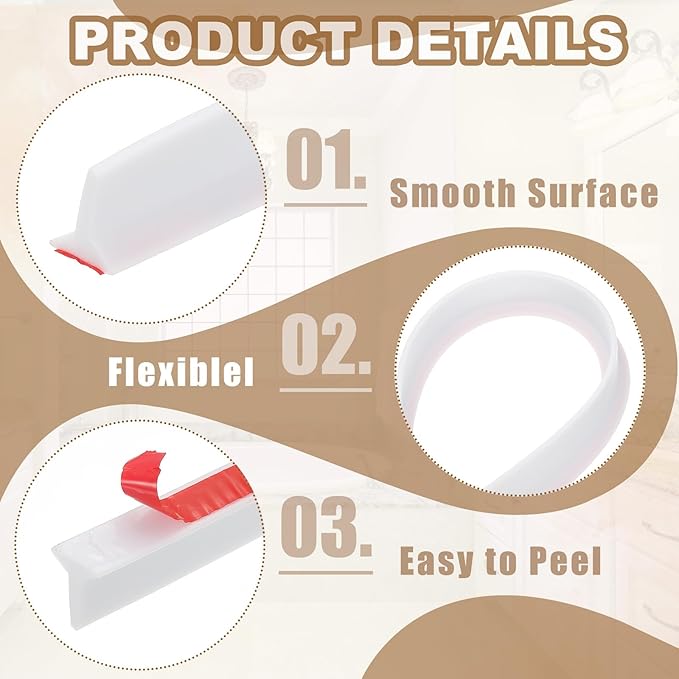 PATIKIL 79 Inch Collapsible Shower Threshold Water Dam Guard, Shower Stopper Barrier Self Adhesive Sink Splash Guards for Frameless Shower Door Bottom, White (1.2"Wx0.6"T)