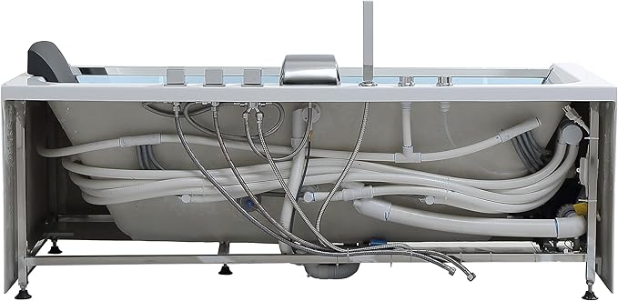 Empava 67 in. Acrylic Alcove Whirlpool Bathtub - Hydromassage Rectangular Jetted Soaking Tub with Center Drain - Waterfall Faucet
