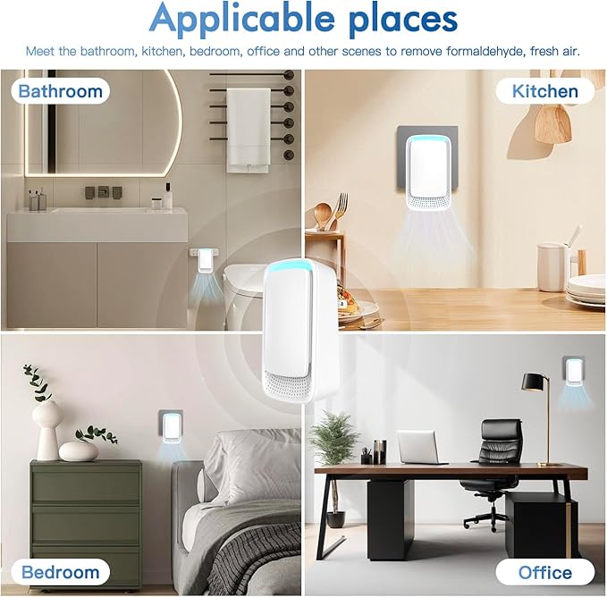 Plug-In Air Ionizer Air Purifier (4 Pack), Negative Ion Odor Neutralizer, Filterless & Portable Wall Outlet Air Freshener, Ultra Quiet 24/7 Operation for Home Bedroom Office Bathroom