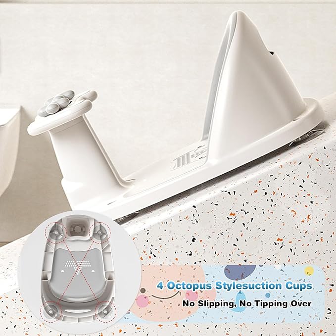 Baby Bath Seat for Babies 6 Months & Up - Bathtub Seats for Babies Sitting Up, Non-Slip,Smart Real-Time Temperature& 4 Suction Cups(Grey)