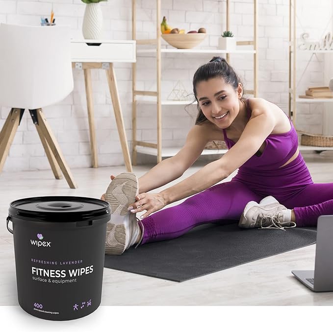 Wipex Gym Wipes - Natural Fitness Equipment Wipes, Plant-Based Cloth with Lavender & Vinegar, All-Purpose Cleaner - Safe to Use on Peloton Bikes & Yoga Mats, 400 Count