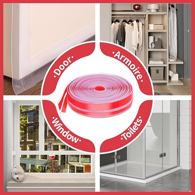 2024 Updated 29.5Ft T-Shaped Clear Weather Stripping Door Seal, Door Draft Stopper Silicone Seal Strip, Door Weather Stripping for Doors Windows and Shower Glass Gaps (29.5 Ft)