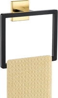 Black and Gold Towel Ring Square Hand Towel Holder Towel Hanger Bathroom Hardware Accessories Stainless Steel Wall-Mounted Towel Rack