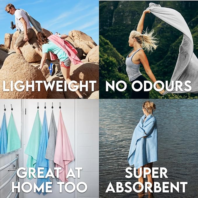 Dock & Bay Quick Drying Towel - for Sports & Gym - Compact, Lightweight - 100% Recycled - Includes Bag - Essential - Lagoon Blue - Large (160x90cm, 63x35)
