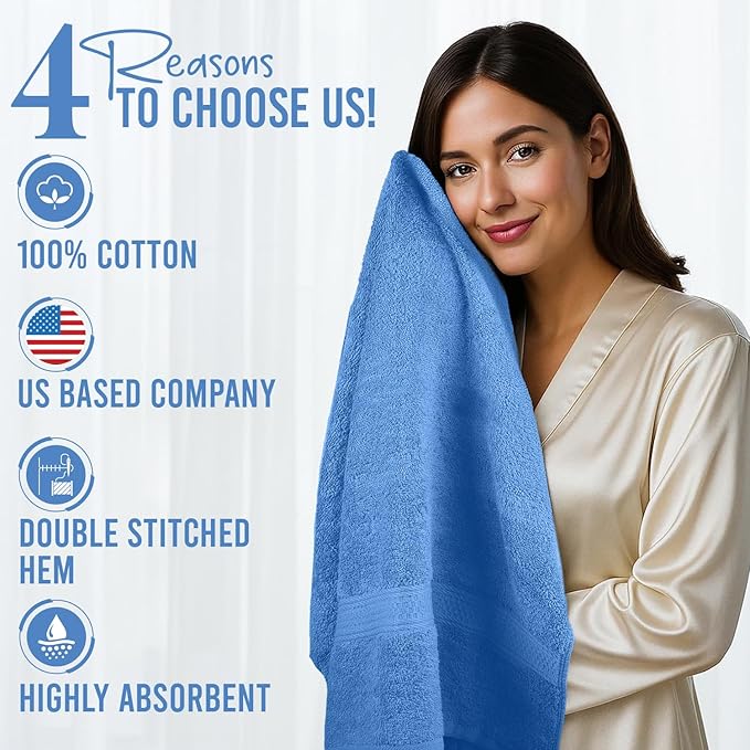 RIVERSIDE 100% Ring Spun Cotton Large Bath Towels Set of 4, 27 x 54 Inches – Quick Dry, Soft & Highly Absorbent Towels for Shower & Bathroom – Luxury 600 GSM Towels for Home, Spa, Gym, Medium Blue