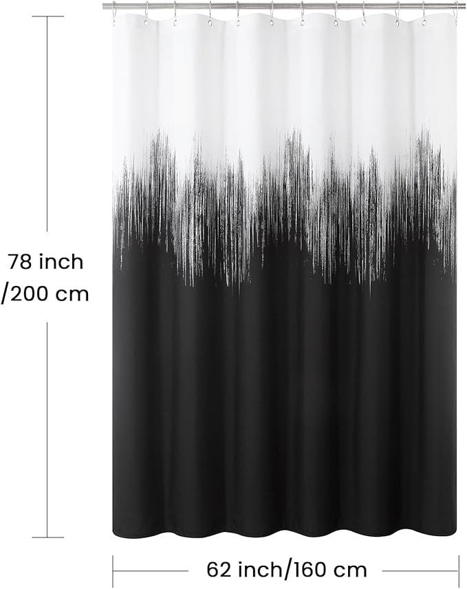 Long Fabric Shower Curtain, Black and White Cloth Shower Curtains for Bathroom, Modern Waterproof Bathroom Curtains, 62" W x 78" H