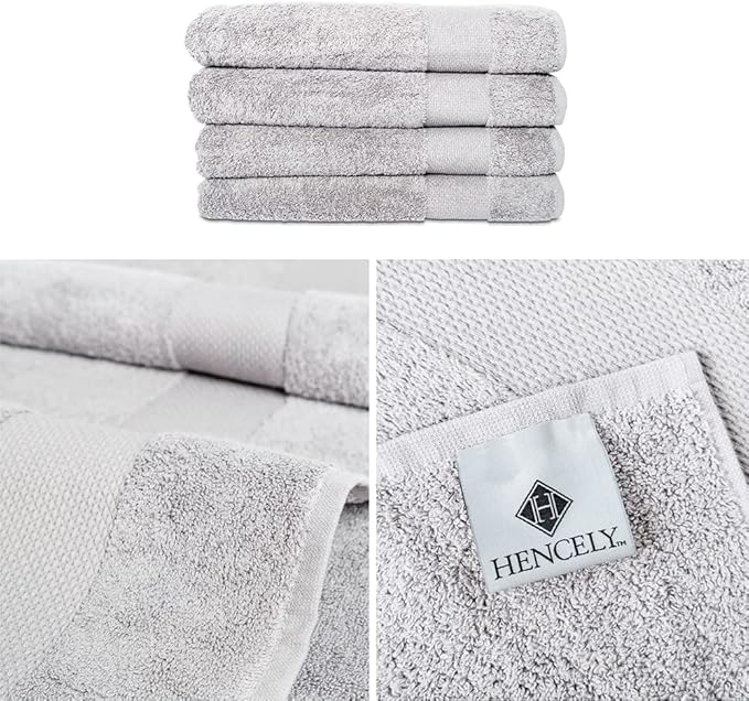 Hencely Premium Bath Towel Set of 4-28x58 Inches - High Absorbency, Quick Drying - 100% Soft Turkish Cotton Towels - Ideal for Home, Bathroom, Hotel, Spa, and Gym - Silver