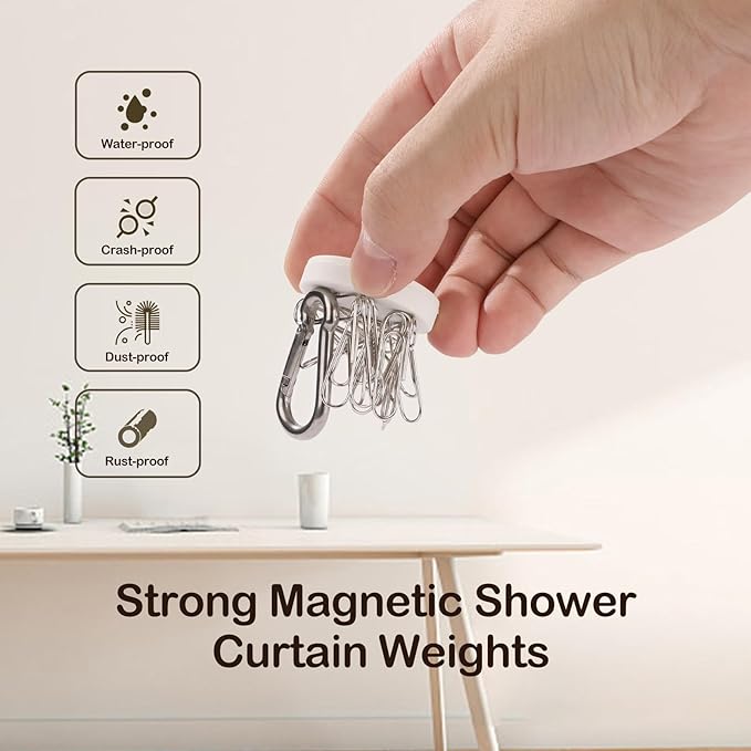16 Pack Shower Curtain Weights, Rubber Covered Magnetic Curtain Weights, Shower Magnets for Curtain Liner Prevent from Blowing Around, Work for Drapery, Flag, Tablecloth (8 Pairs)