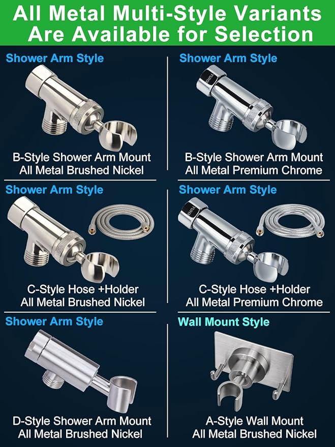 All Metal Shower Head Holder,Adjustable Handheld Shower Arm Bracket, Hand held Showerhead Mount B-Style Brushed Nickel