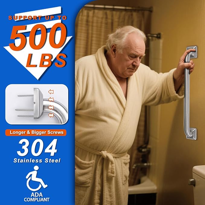 Bathroom Grab Bars Stainless Steel Handrail ADA Compliant 500lbs bathtubs and Showers Toilet Handle Safety for Handicap, Elderly, Disabled, Injury (12 inches)