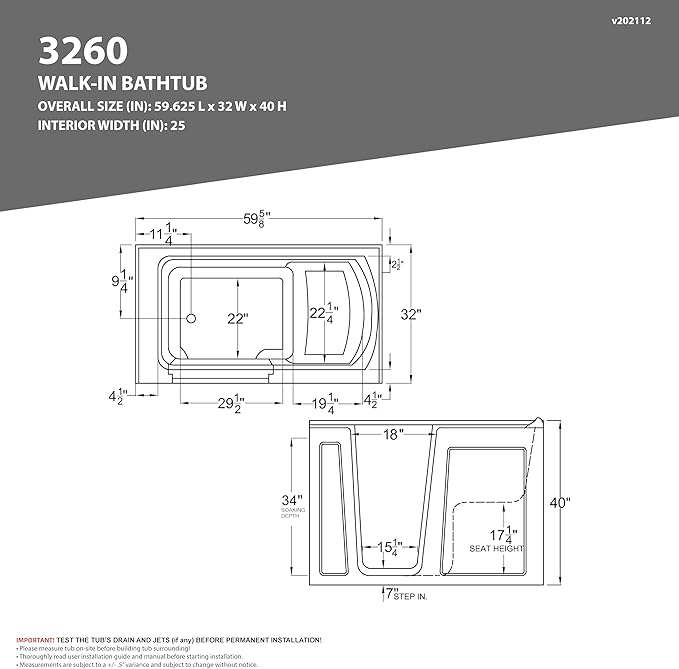 ANZZI Tubs Series Slip Resistant Textured Flooring Left Drain Quick Fill Walk-In Soaking Tub in White Finish 32 in. x 60 in. | AMZ3260LWS